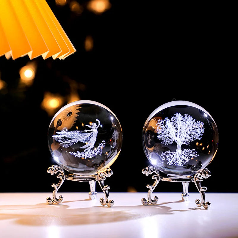 Y 3D Engraving Ferris Wheel Crystal Ball Creative Metal Bottom Support Galaxy Glass Ball Solar System Milky Way Moon Decoration