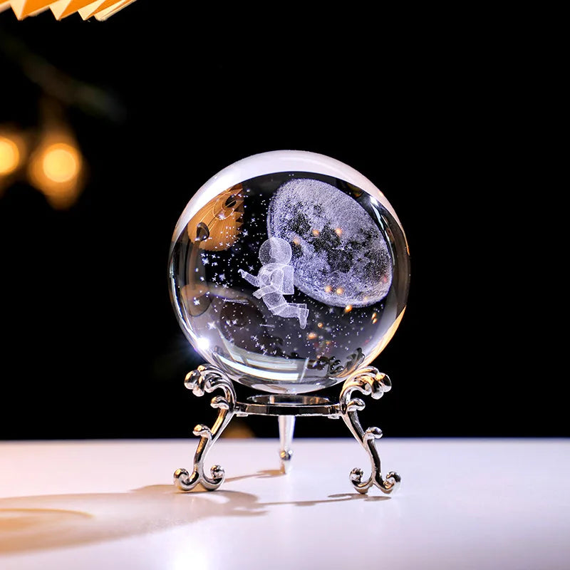 Y 3D Engraving Ferris Wheel Crystal Ball Creative Metal Bottom Support Galaxy Glass Ball Solar System Milky Way Moon Decoration
