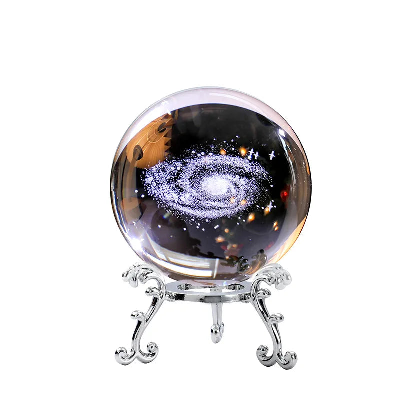 Y 3D Engraving Ferris Wheel Crystal Ball Creative Metal Bottom Support Galaxy Glass Ball Solar System Milky Way Moon Decoration