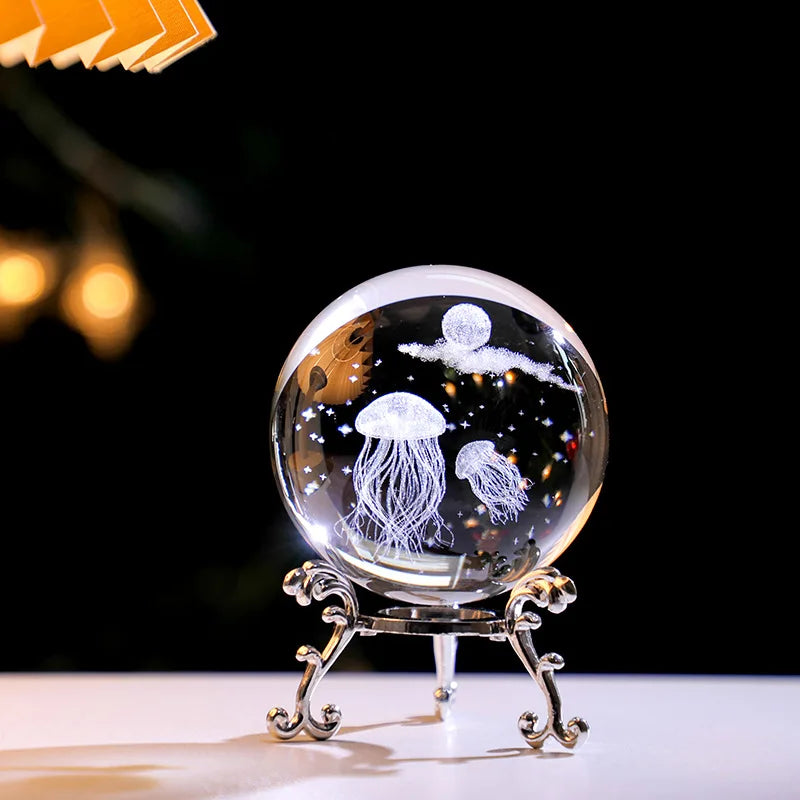 Y 3D Engraving Ferris Wheel Crystal Ball Creative Metal Bottom Support Galaxy Glass Ball Solar System Milky Way Moon Decoration