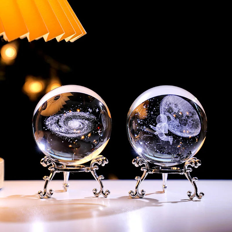 Y 3D Engraving Ferris Wheel Crystal Ball Creative Metal Bottom Support Galaxy Glass Ball Solar System Milky Way Moon Decoration