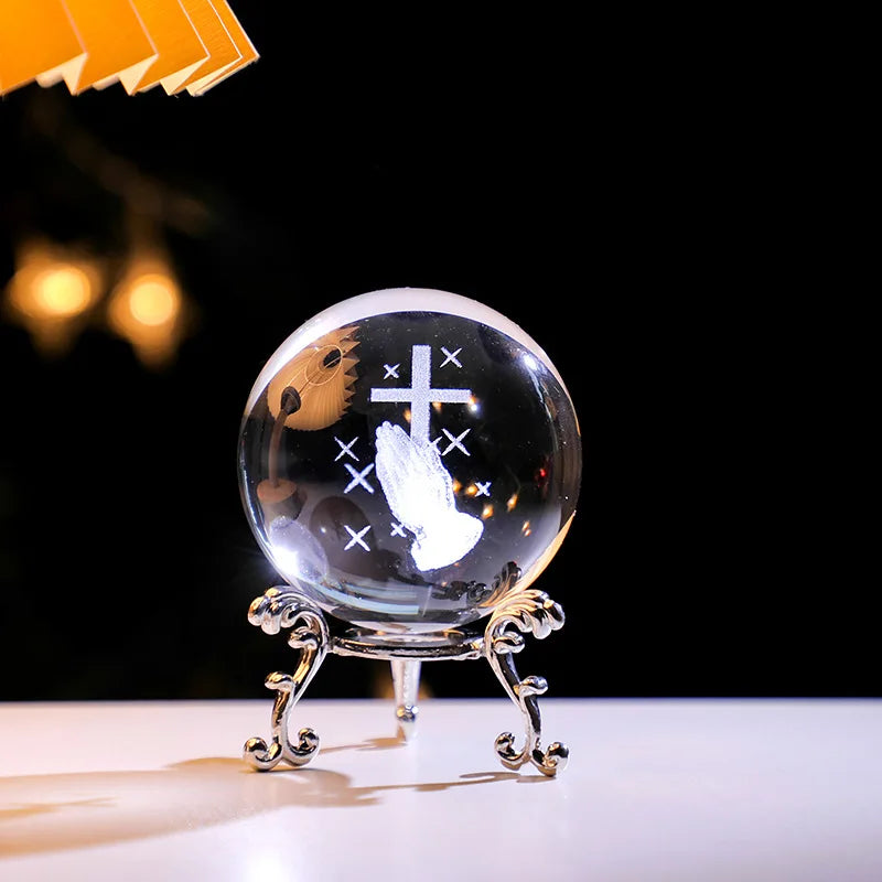 Y 3D Engraving Ferris Wheel Crystal Ball Creative Metal Bottom Support Galaxy Glass Ball Solar System Milky Way Moon Decoration
