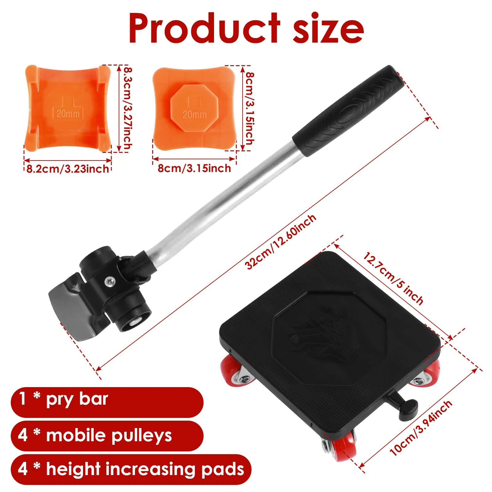 400KG Heavy Duty Furniture Lifter Transport Mover Lifter Slides Wheel Easy Furniture Mover Tool Set Wheel Roller Bar Hand Tools
