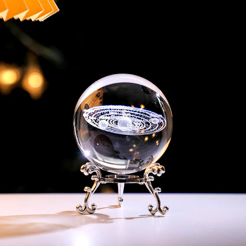 Y 3D Engraving Ferris Wheel Crystal Ball Creative Metal Bottom Support Galaxy Glass Ball Solar System Milky Way Moon Decoration