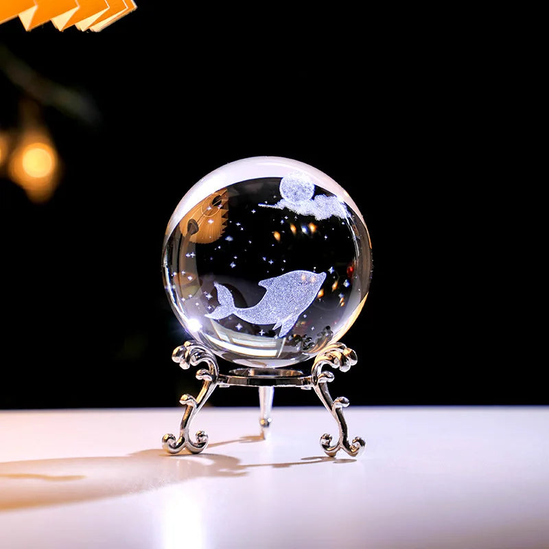 Y 3D Engraving Ferris Wheel Crystal Ball Creative Metal Bottom Support Galaxy Glass Ball Solar System Milky Way Moon Decoration