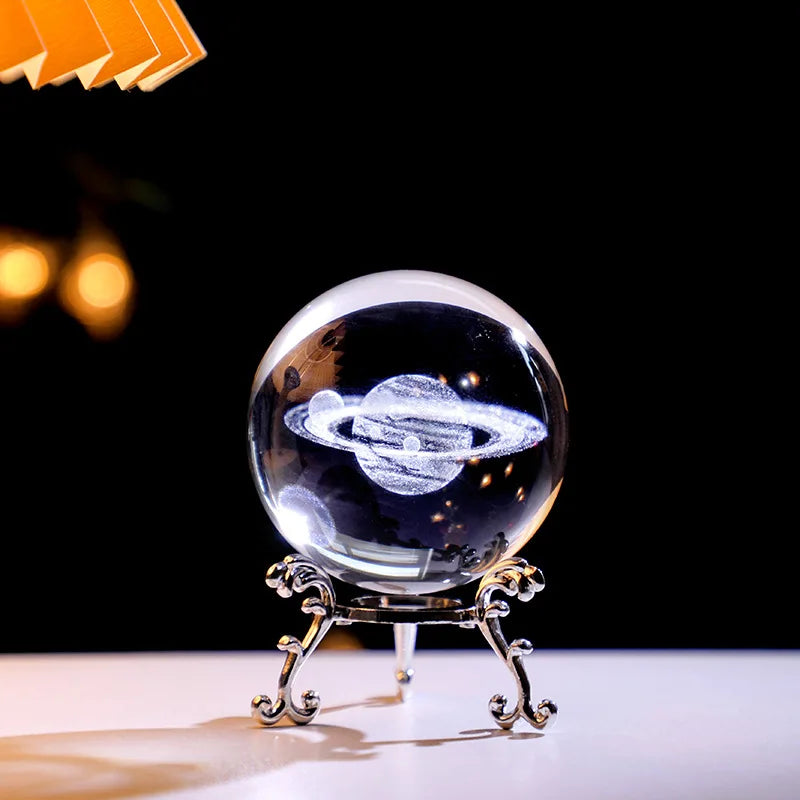 Y 3D Engraving Ferris Wheel Crystal Ball Creative Metal Bottom Support Galaxy Glass Ball Solar System Milky Way Moon Decoration