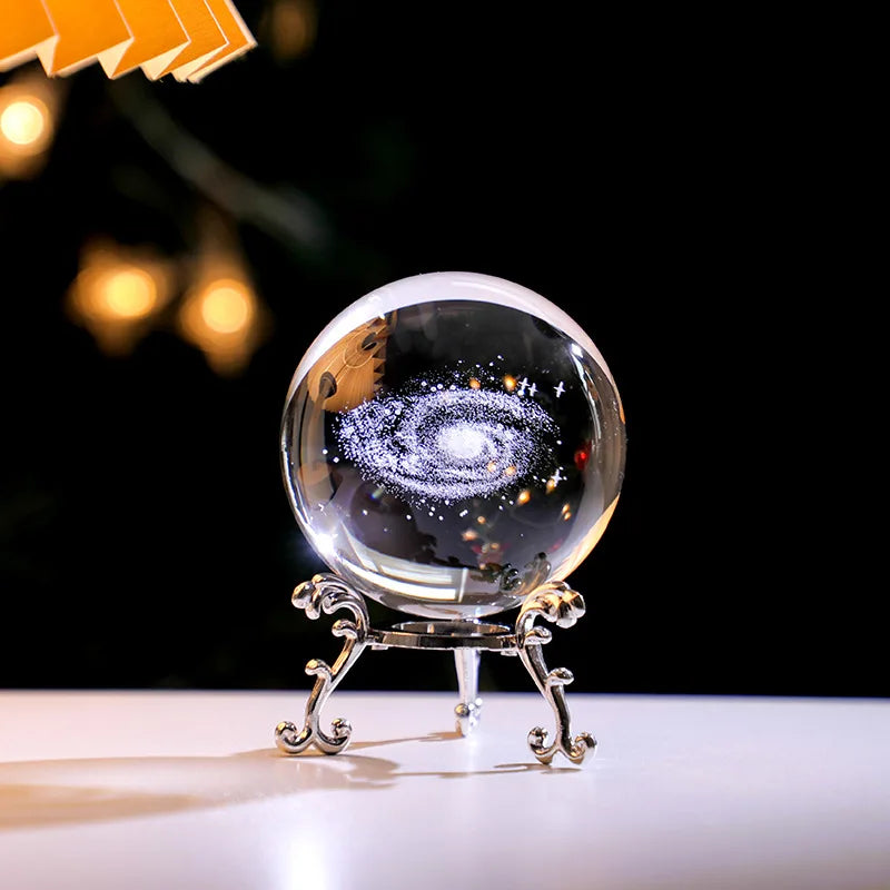 Y 3D Engraving Ferris Wheel Crystal Ball Creative Metal Bottom Support Galaxy Glass Ball Solar System Milky Way Moon Decoration