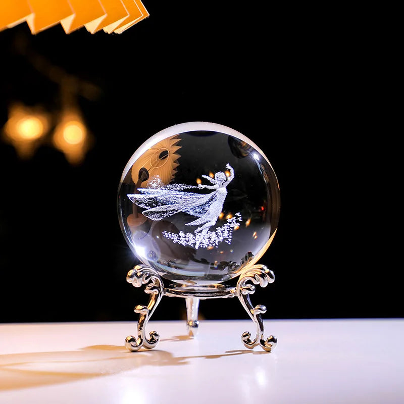 Y 3D Engraving Ferris Wheel Crystal Ball Creative Metal Bottom Support Galaxy Glass Ball Solar System Milky Way Moon Decoration
