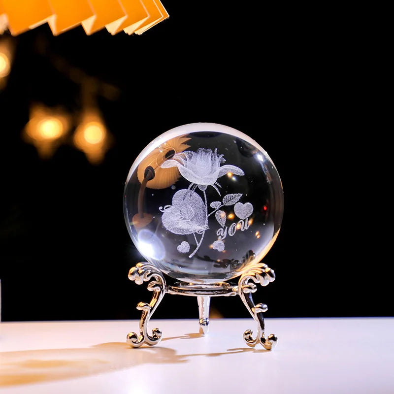 Y 3D Engraving Ferris Wheel Crystal Ball Creative Metal Bottom Support Galaxy Glass Ball Solar System Milky Way Moon Decoration