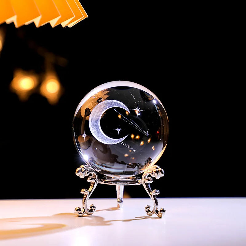 Y 3D Engraving Ferris Wheel Crystal Ball Creative Metal Bottom Support Galaxy Glass Ball Solar System Milky Way Moon Decoration
