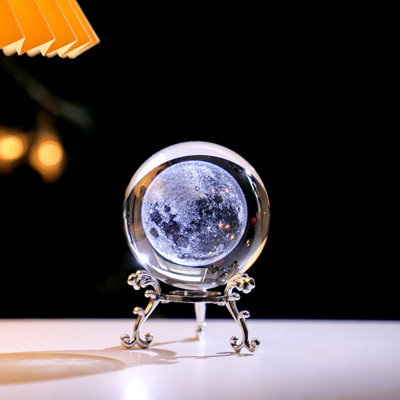 Y 3D Engraving Ferris Wheel Crystal Ball Creative Metal Bottom Support Galaxy Glass Ball Solar System Milky Way Moon Decoration