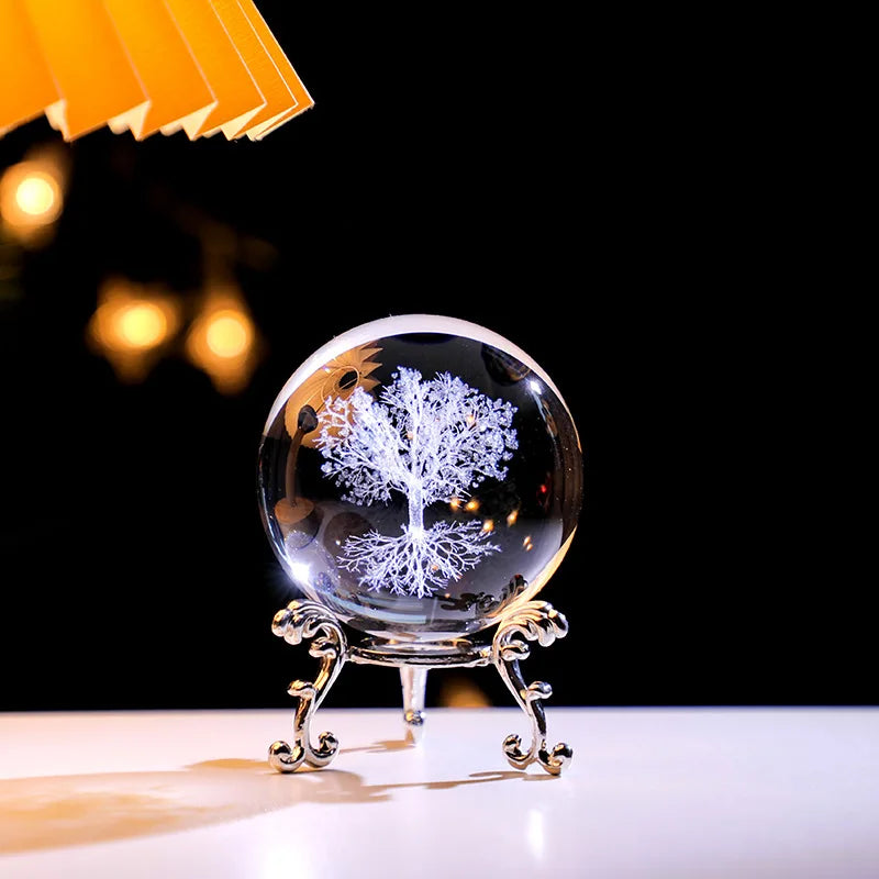 Y 3D Engraving Ferris Wheel Crystal Ball Creative Metal Bottom Support Galaxy Glass Ball Solar System Milky Way Moon Decoration